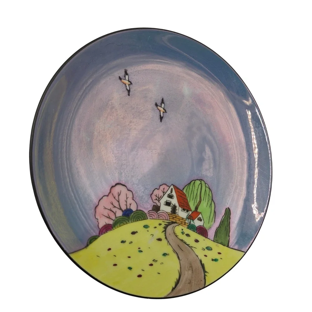 Vintage Noritake Hand Painted Lusterware Cottage Landscape Plates Set of 6 Japan